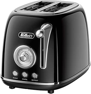 Germany, Retro Style 2-Slice Toaster, 815 W, Steel Body, Steel Dust Cover & Bun Warmer,Defrost, Reheat & Cancel Function,Removable Crumb Tray, TO290, 2Y Guarantee, UAE Version (Glossy Black)