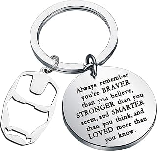 Iron Man Avengers Always Remember You're Braver Than You Believe Keychain - Daughter Son Gift, Silver, Small