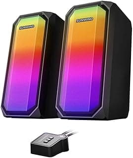 مكبر صوت للألعاب SW SP300 بلوتوث 5.0 منفذ AUX مع نظام ألوان RGB ستيريو بقناتين 5 وات وحدة تحكم 7 أوضاع إضاءة LED ملونة بنظام وصلة طاقة USB من صن ويند أسود