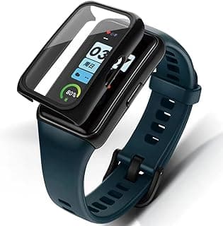 جراب ميكنوس متوافق مع هواوي Band 6 / Honor Band 6 / هواوي Band 7 غطاء PC مع حماية زجاج مقوى، حماية كاملة فائقة النحافة لهواوي Band 6 / Honor Band 7 جراب حماية اسود