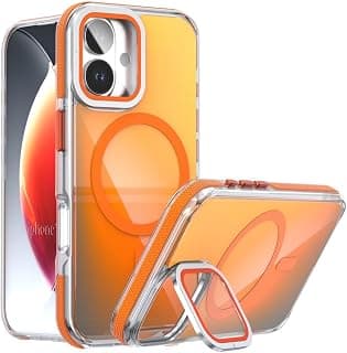 Stylish Case for (Compatible with iPhone 17), Magnetic Gradient Color Phone Case Metal Lens Frame Slim Wireless Charging Cover (Orange)
