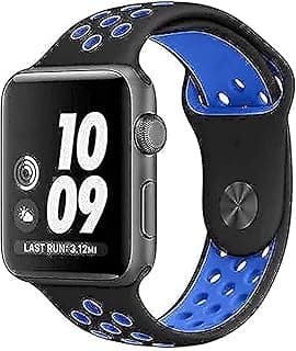 MARGOUN for Apple Watch Band 45mm 44mm 42mm Soft Silicone Sport Band Replacement Wrist Strap Compatible with iWatch Series 7/SE/6/5/4/3/2/1,Nike+,Sport,Edition (black/blue)