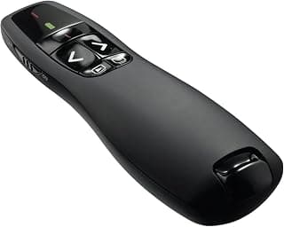 Professional R400 Wireless Presentation Remote - Red Laser Pointer - 15m Range - Battery Status Indicator & Storable USB Receiver - Slideshow Clicker for PowerPoint/Keynote - Windows Compatible
