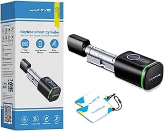 Lumive Smart Door Lock, Fingerprint Door Lock, Bluetooth App Unlock,2 Keys,2 RFID Cards,Fixed Cylinder, Black [Battery Included] (70mm Smart Cylinder)