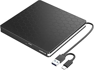 محرك أقراص ضوئية خارجي (CD/DVD) بتصميم نحيف محمول من اميكول نوع USB 3.0 C، ذاكرة ROM بارنر تدعم القراءة والكتابة، مناسب للكمبيوتر واللاب توب وماك بوك بأنظمة ماك، ويندوز 7/8.1/10، لينكس
