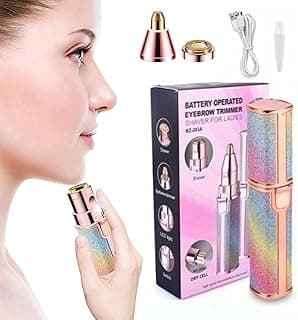 Eyebrow Trimmer and Facial Hair Removal, 2 in 1 Rechargeable Razor for Women, Painless Hair Removal, Body Trimmer for Lips, Nose and Face with 2 Replacement Heads and LED Light