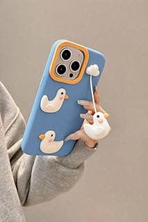 جراب كرتوني ثلاثي الأبعاد أنيق لهاتف iPhone 14 Pro Max/15 Pro Max/13 Pro Max، حماية كاملة، مضاد للانزلاق (بطة زرقاء)