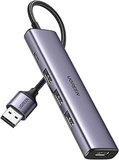 محول USB من النوع ا من يوجرين، محول فاصل USB 3.0 5 جيجابايت نقل بيانات عالي السرعة مع توصيل طاقة USB سي متوافق مع اجهزة ماك بوك برو / اير، اي ماك، وسيرفس برو، اكس بي اس، ميت بوك، ومحركات فلاش USB، فضي