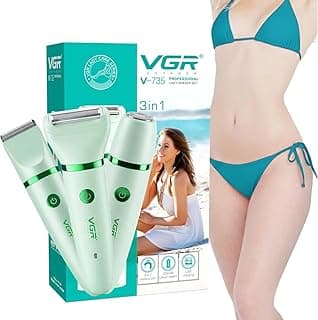 في جي ار مجموعة ماكينة حلاقة احترافية 3 في 1 للنساء V-735، مقاومة للماء بدرجة IPX7، قابلة لاعادة الشحن بمنفذ USB نوع C، لتشذيب الجسم والبيكيني والوجه (اخضر)