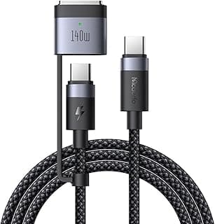 2 in 1 USB C to USB C + MagSafe 3 Cable 240W/140W Fast Charging 2m CA-0140 Black, PD Data Cable for MacBook Laptop, High Speed Sync Durable Charger Cord