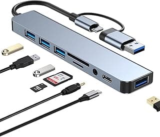 USB and USB-C Hub Adapter 8-Port Type-C Transmission Information SD/TF Card Reader Supports Various Laptops, Desktops, Tablets and Phones