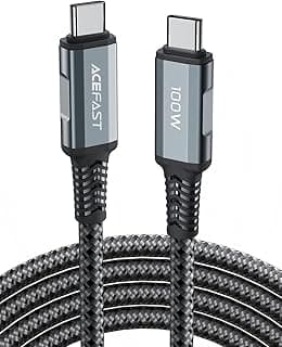 كابل C4-03 - من USB-C إلى USB-C، شحن سريع ونقل بيانات (100W - 5A - 2M)، ألومنيوم، متوافق مع اللابتوب، الموبايل، ماك بوك، ايباد، سامسونج، اوبو، شاومي - رمادي