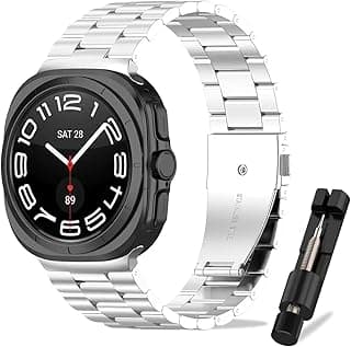 سوار معدني متوافق مع ساعة سامسونج Galaxy Watch Ultra مقاس 47mm (2025/2024)، سوار بديل ستانلس ستيل للساعة الذكية (فضي)