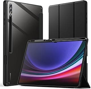 جراب لجهاز سامسونج Galaxy Tab S9 Ultra مقاس 14.6 بوصة مع مكان للقلم، ظهر شفاف، غطاء تابلت مقاوم للصدمات قابل للطي، خاصية النوم/الاستيقاظ التلقائي (أسود)