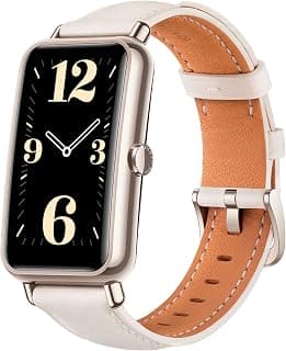 ساعة ذكية Watch Fit Mini، شاشة 1.47 بوصة مستطيلة AMOLED، نسبة الشاشة للجسم 70%، بطارية تدوم أسبوعين، قياس نسبة الأكسجين في الدم، متابعة صحة المرأة، سوار جلد، لون أبيض
