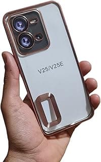 جراب ظهر سيليكون شفاف بإطار ملون وحماية لعدسة الكاميرا لـ Vivo V25 5G - روز وشفاف