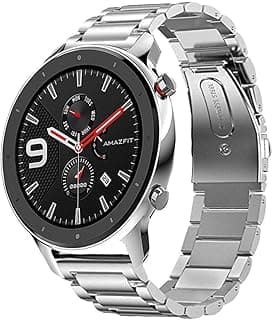 Band Compatible with Amazfit GTR 47mm, 22mm Stainless Steel Quick Release Watch Strap for Amazfit Nexo/Stratos + /Pace/GTR 2 2e eSIM/GTR 3 Pro (Silver), Unisex