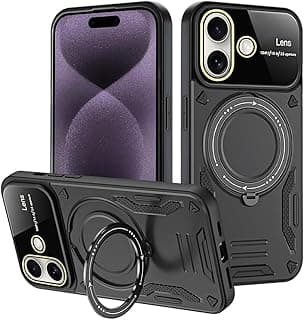 GRABIST for IPhone 16 Case with full Protection Heavy Duty Rugged Shockproof with Ring Kickstand Support wireless charging Case Cover for iPhone 16 (Black)