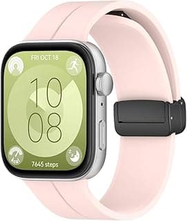 Magnetic Band Compatible with Huawei Watch Fit 3 2024, New Magnetic Silicone Strap with Folding Magnetic Buckle Compatible with Huawei Watch Fit 3 (Pink)