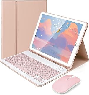 Bluetooth Keyboard Case with Mouse for iPad 10.2 9th 2021/8th 2020/7th Generation 2019, iPad Air 3 2019, iPad Pro 10.5 2017, Built-in Pen Holder, Detachable Wireless Keyboard - Pink