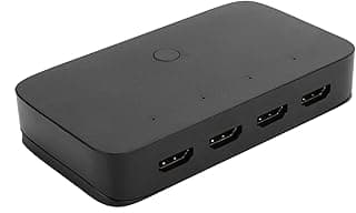 جهاز تحكم كيه في ام HDMI بـ4 منافذ بزر ضغط تشغيل يدوي، محول HDMI بمنفذ USB من يويم، أسود