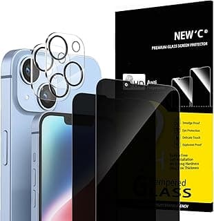 NEW'C 2x Privacy Screen Protector for iPhone 14 (6.1 Inches) and 2x Rear Camera Protective Glass Films - Privacy Angle 28 Degrees Enhanced-Ultra Resistant-HD Transparent