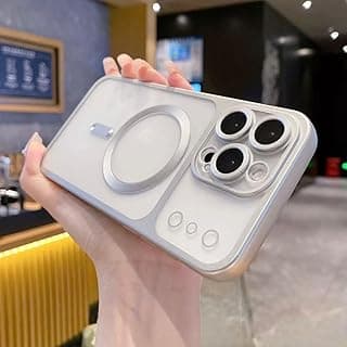 For iPhone 16 Pro Max soft TPU Case Support Magsafe Wireless Charging with Camera Lens Protector Full Body Protection Shockproof Anti-Scratch Cover silicon case - Silver