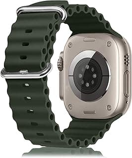 سوار Ocean Band متوافق مع ساعة ابل Ultra مقاس 49mm 45mm 44mm 42mm، حزام رياضي قابل للتعديل مع مشبك تيتانيوم لسلسلة ساعات ابل - أخضر غامق (الساعة غير متضمنة)
