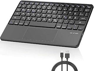 كيبورد بلوتوث لاسلكي FOGARI مع تراك باد - كيبورد تاتش باد QWERTZ متوافق مع ايباد 9.7/10.2/برو 11/برو 12.9/ايباد اير، سامسونج/هواوي/شاومي باد، أسود