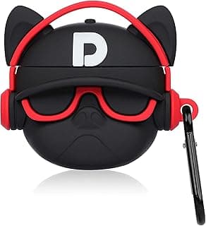 جراب سيليكون ناعم من Meyaar متوافق مع AirPods Pro الجيل الثاني مع ميدالية مفاتيح، تصميم من قطعتين لـ AirPods Pro 2 (2022) (جراب سيليكون فقط) (كلب أسود مع طوق أحمر)