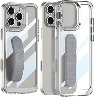 Crystal Transparent Case with Silicone Hand Strap Holder Compatible with iPhone 16 Pro, Anti-Drop Shockproof TPU+PC Cover (Clear - Grey Strap)