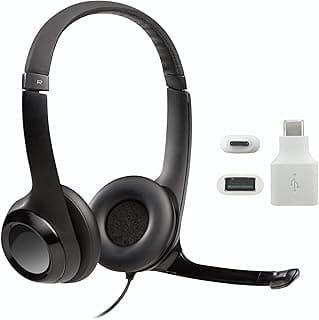 سماعة رأس سلكية H390 مع ميكروفون للكمبيوتر/اللابتوب، تتمتع بخاصية إلغاء الضوضاء، وتعمل بمنفذ USB، أزرار تحكم مدمجة، مع محول من USB-A إلى USB-C، تعمل مع آيفون 15 وأجهزة USB-C