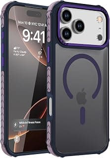 جراب مغناطيسي قوي لهاتف iPhone 17 Pro [حماية عسكرية من السقوط] شفاف مطفي مضاد للصدمات (أرجواني)