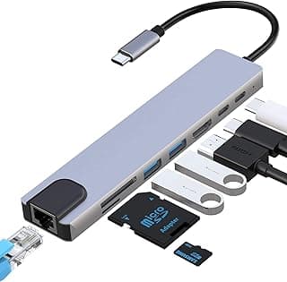 موزع USB C من الومنيوم 8 في 1 بمنفذ HDMI، ايثرنت RJ45، منفذ شحن PD بقدرة 100 وات، قارئ بطاقات SD TF، USB 3.0، USB 2.0، متوافق مع ماك بوك برو وغيره من الاجهزة