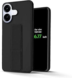 For vivo V60 Lite Silicone Back Case with Leather Handle Wrist Strap, Kickstand Back Feature Landscape and Portrait, Magnetic Holder Compatible with vivo V60 Lite (6.77") (Black)