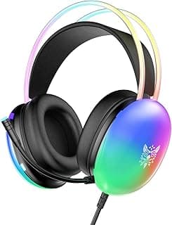 Gaming Headsets with Microphone, PC Wired RGB Rainbow Gaming Headphones for PS4/PS5/MAC/XBOX/Laptop, Lightweight 3.5mm Audio Over Ear Headphone, Stereo Surround, Auto-Adjust Headband, Black