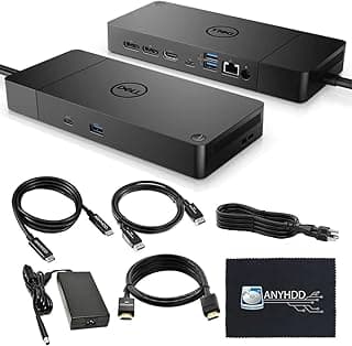 قاعدة توصيل ديل ANYHDD WD19S بقدرة 180W (توصيل طاقة 130W) - 8 منافذ USB، مخرجين شاشة، طاقة 180W، أسود، متوافقة مع ديل، مع DisplayPort، ايثرنت، USB-C، HDMI، و USB 3.1A