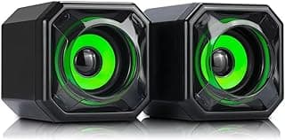 مكبر صوت ستيريو ثلاثي الابعاد للوسائط المتعددة من ويسدار CS2 - 10 واط قناة 5 × 2.0 - طاقة USB 2.0 سلكية + قابس 3.5 ملم للكمبيوتر واللابتوب والجوال | اسود-اخضر