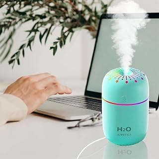 مرطب هواء صغير بمنفذ USB، موزع رذاذ بارد محمول 300 مل مع أضواء ليد بالوان قوس قزح، إيقاف تلقائي، تشغيل هادئ للغاية للسيارة والمكتب وغرفة النوم