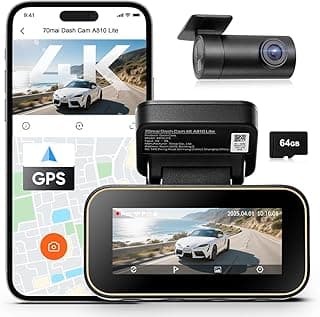 كاميرا سيارة A810 Lite، أمامية 4K وخلفية 1080P، رؤية ليلية، مكثف فائق، بطاقة SD 64GB مرفقة، GPS، تسجيل حلقي، شاشة 3.18 بوصة IPS، وضع ركن 24 ساعة (اختياري)