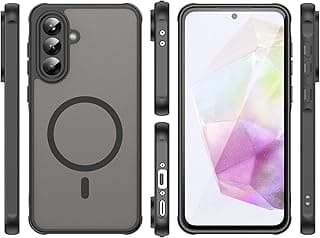 جراب متوافق مع سامسونج Galaxy A55 5G، يدعم MagSafe، مضاد للسقوط، حماية كاملة - أسود