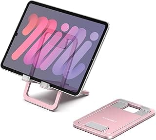 Universal Tablet Stand, Portable Foldable Tablet Holder for Desk Compatible with iPad Mini/Air/Pro, Samsung Galaxy Tab, Kindle Fire, Steam Deck, Switch, ROG Ally, iPhone and Other Tablets-Pink