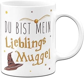 مج تاسنبرينيري مع نص الماني مرح "Du bist mein Lieblings Muggel" [اللغة الالمانية] كوب قهوة مضحك كهدية للاصدقاء او الصديقة - فانتازي (ابيض)، زجاج