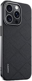 for iPhone 16 Pro Phone Case, Luxury Plaid Faux Leather, Electroplated Frame, Anti-Fingerprint Shockproof Protective Cover, Black