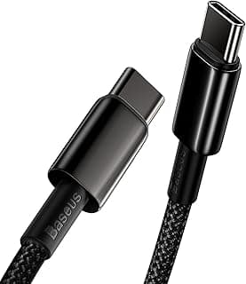كابل USB C، بيسوس 100W PD 5A QC 4.0 شحن سريع، كابل USB C إلى USB C، مغطى بالنايلون مع سبائك الزنك، متوافق مع سامسونج S21 S20+ S10 Note 10 ايباد برو ماك بوك برو جوجل بيكسل (3.3 قدم)