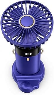 Handheld Portable Mini Fan with LED Display, Rechargeable USB Personal Fan, 5 Adjustable Speeds, Foldable 90 Degree Desk Fan with Phone Stand and Carry Strap