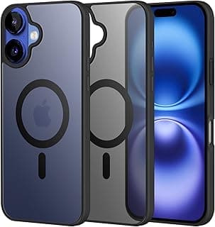 Magnetic Case for iPhone 16 6.1-inch,Compatible with MagSafe,Scratch-Resistant,Anti-Scratch Translucent Matte Back Phone Cover (Black, for iPhone 16)