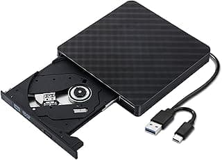كاتب DVD CD خارجي، USB 3.0 و Type C، مشغل CD/DVD -/+RW للابتوب، ديسكتوب، Mac - ويندوز 11/10/8.1/7/XP/Vista/Linux/MacOS