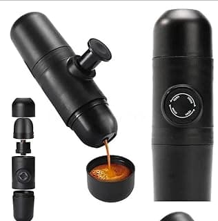 Portable Manual Espresso Maker, Hand-Operated Coffee Machine with Built-in Cup, Black