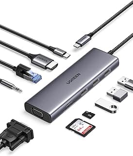 يوجرين موزع USB نوع سي 10 في 1 دونجل مع 4K HDMI وVGA - رمادي